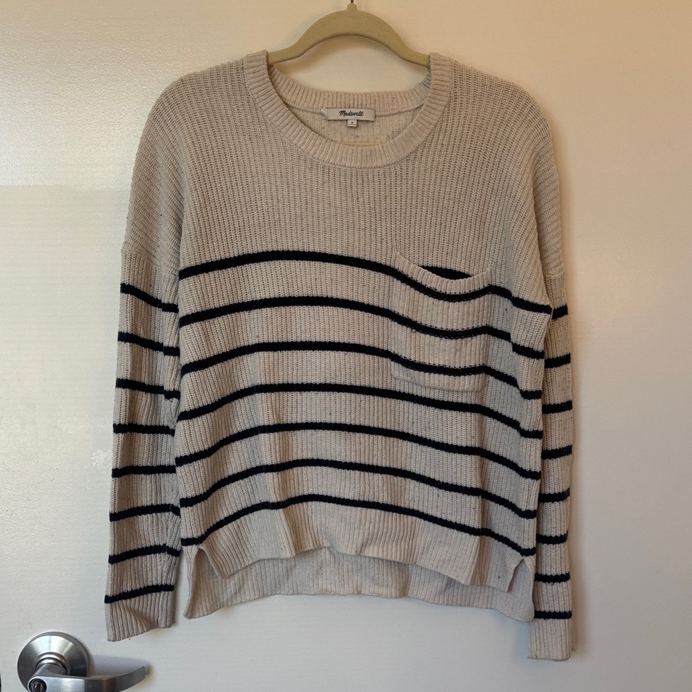 Madewell Striped Crew Neck Sweater in Cream and Black